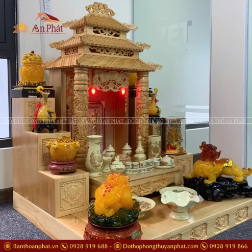 Bàn Thờ Thần Tài Gỗ Sồi Đồ Thờ Men Vàng TT869 5 ban tho than tai go soi do tho men vang tt869 3