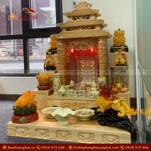 Bàn Thờ Thần Tài Gỗ Sồi Đồ Thờ Men Vàng TT869 6 ban tho than tai go soi do tho men vang tt869 4