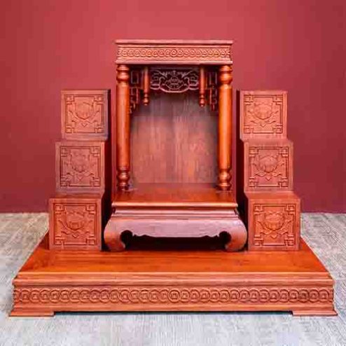Ban Thờ Thần Tài Mái Bằng Gỗ Hương TT873
