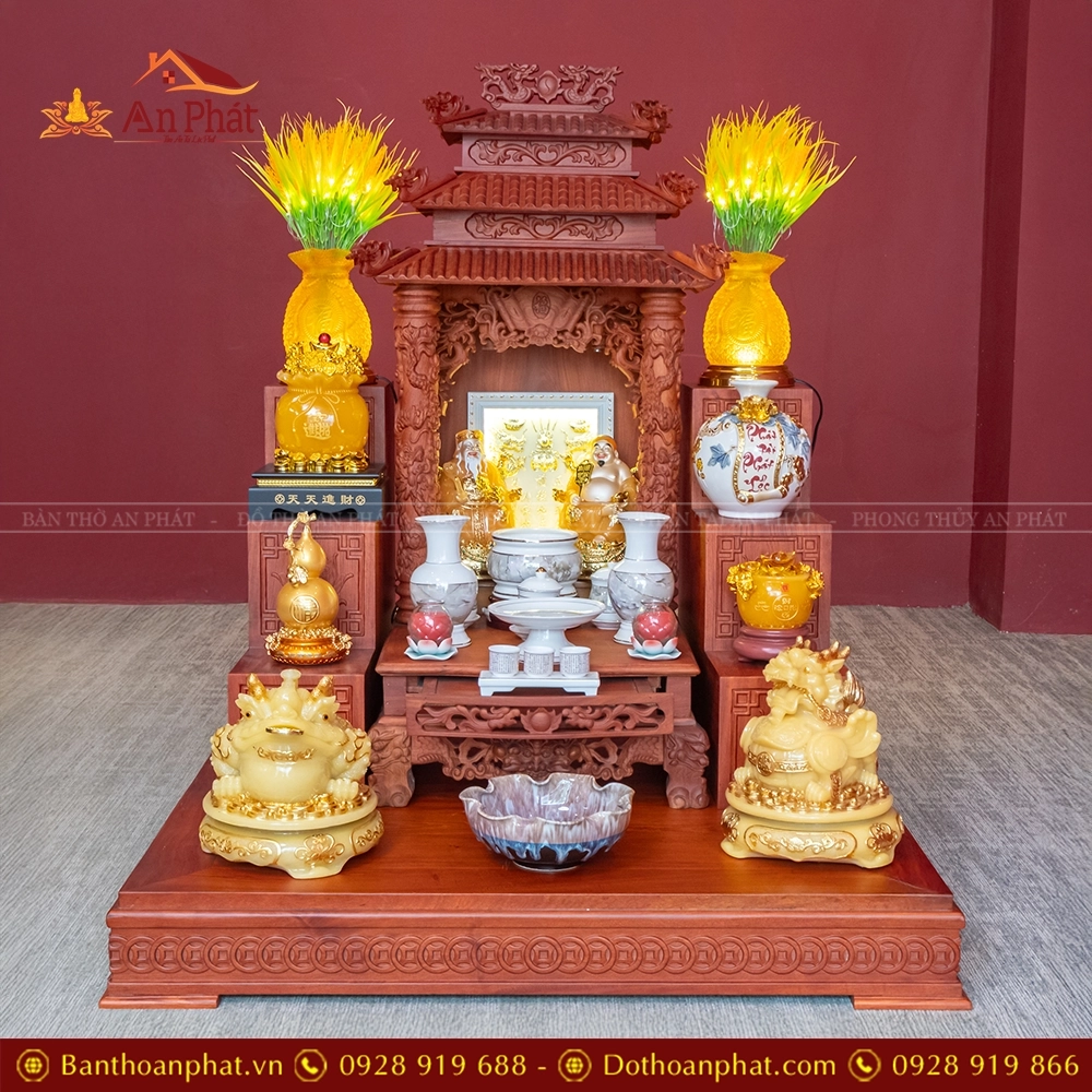 Bàn Thờ Thần Tài Thổ Địa Gỗ Hương Đủ Đồ Thờ TT902 41 Bàn Thờ Thần Tài Thổ Địa Gỗ Hương Đủ Đồ Thờ TT902